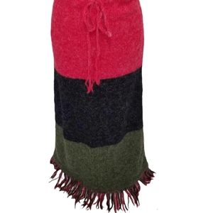 Perika Peruvian Trading Co Drawstring Color Block Skirt With Fringe.